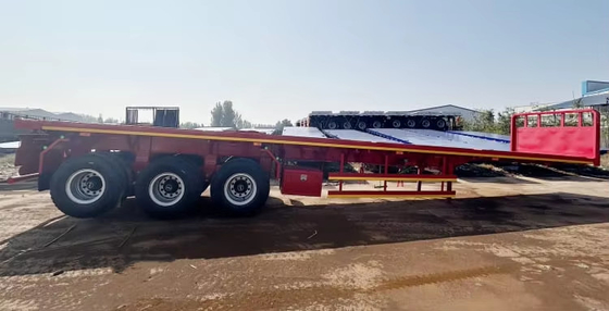 中国 3軸 20ft 40ft コンテナトレーラー 貨物 フラットベッド フラットベッド 半トレーラー コンテナロック付き